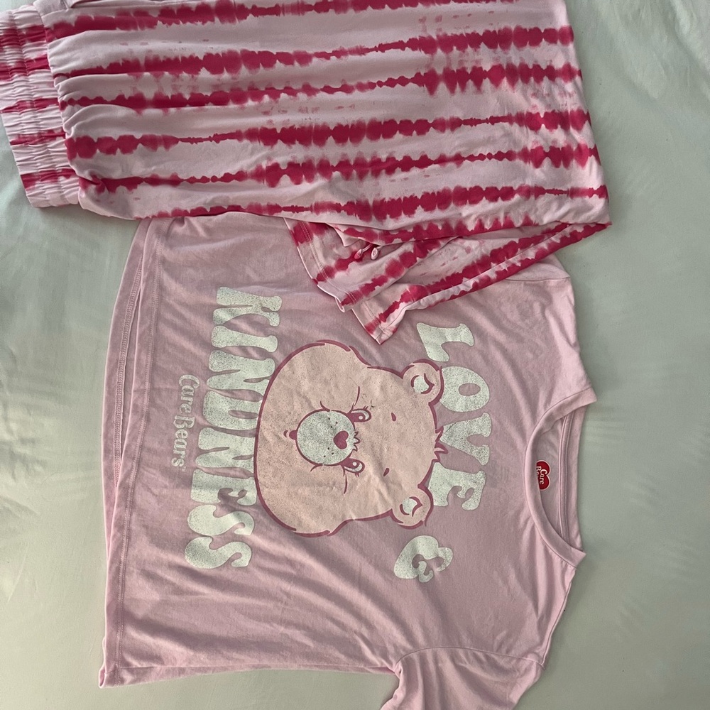 Care Bears Pink Pajama Set with Striped Design